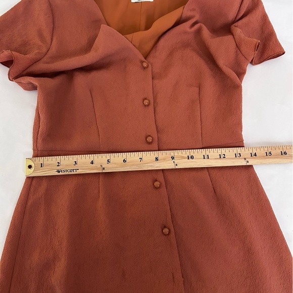 Wilfred Aritzia‎ Button Front Mini Dress Womens 2 Rust Terracotta Crepe V-Neck - Picture 6 of 10